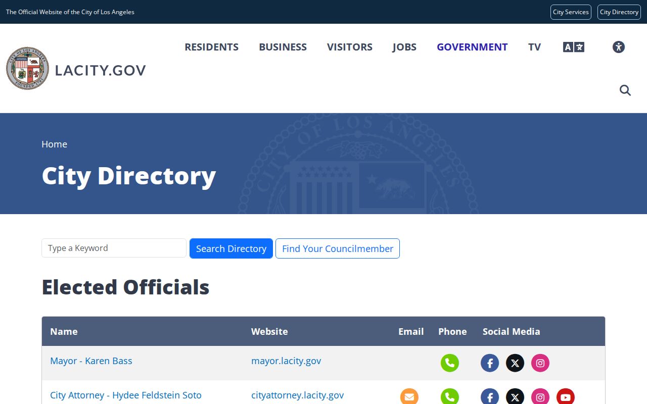 Los Angeles residents directory City of Los Angeles department directory