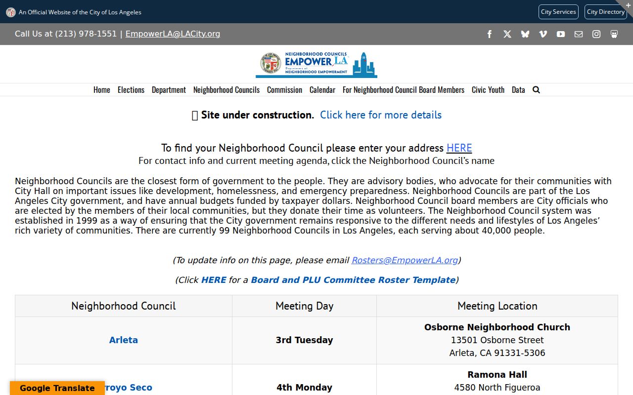 Los Angeles neighbors directory Neighborhood Council boundary and contact map