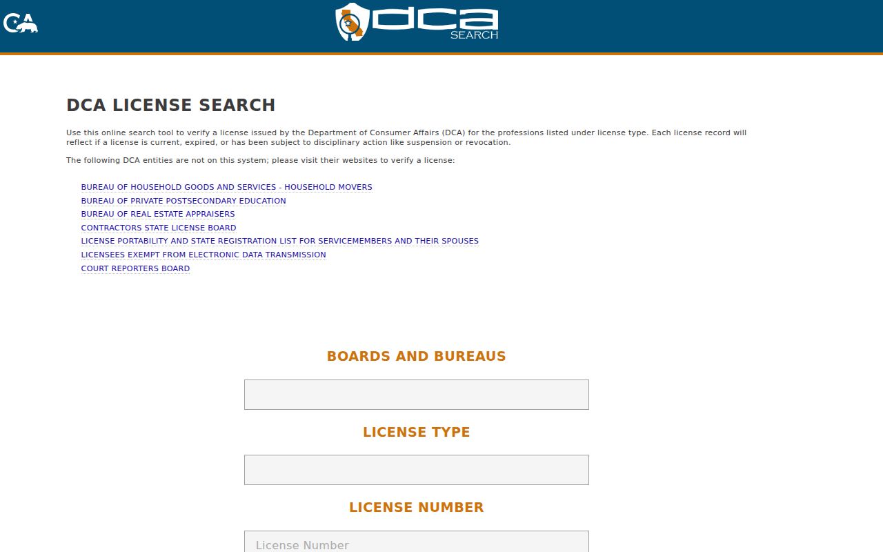 Los Angeles resident lookup California professional license search